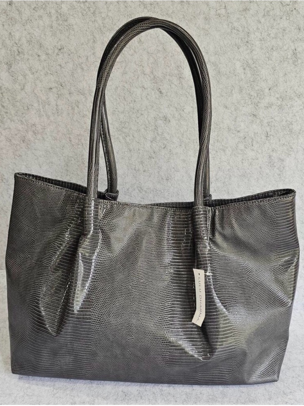 Lulu Dharma Large Gray Crocodile Tote Bag